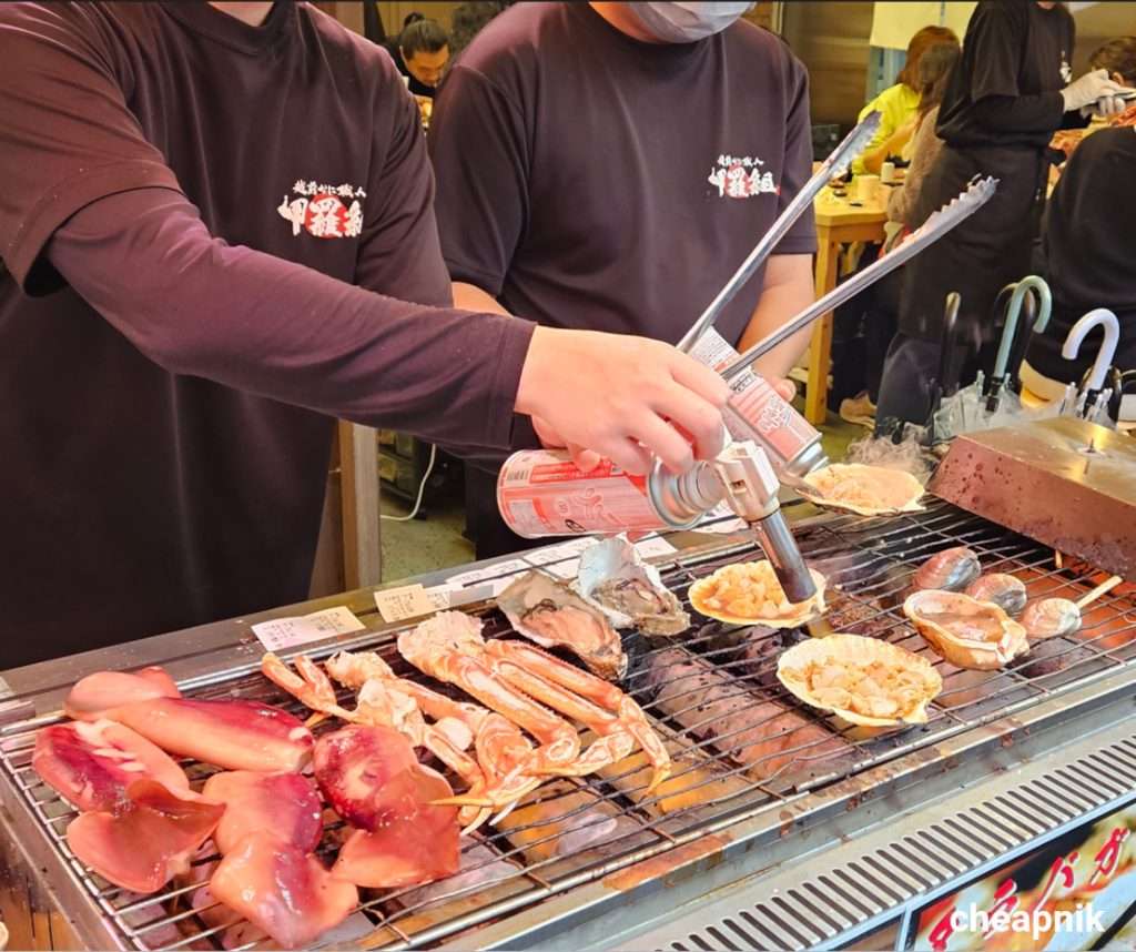 Fresh grilled seafood at Tsukiji Fish Market