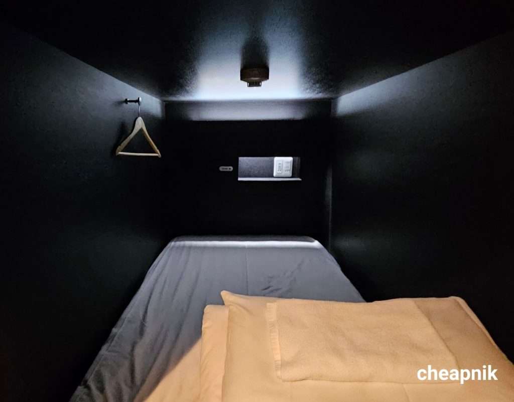 Inside the capsule bed room at the Hotel Tomariya Ueno in Tokyo