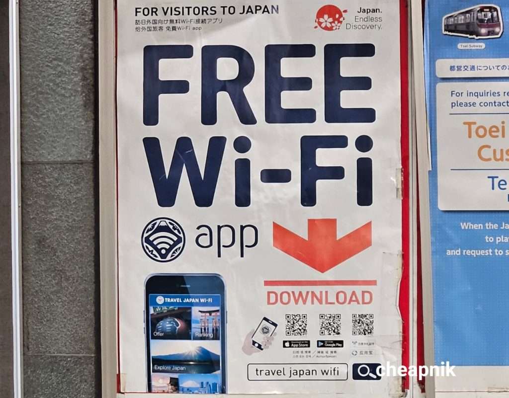 Ad for Japan Travel Wifi mobile app in the Tokyo subway
