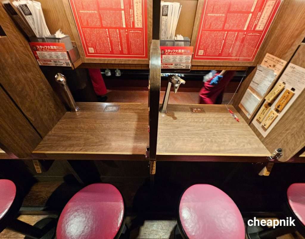The seats at Ichiran Ramen