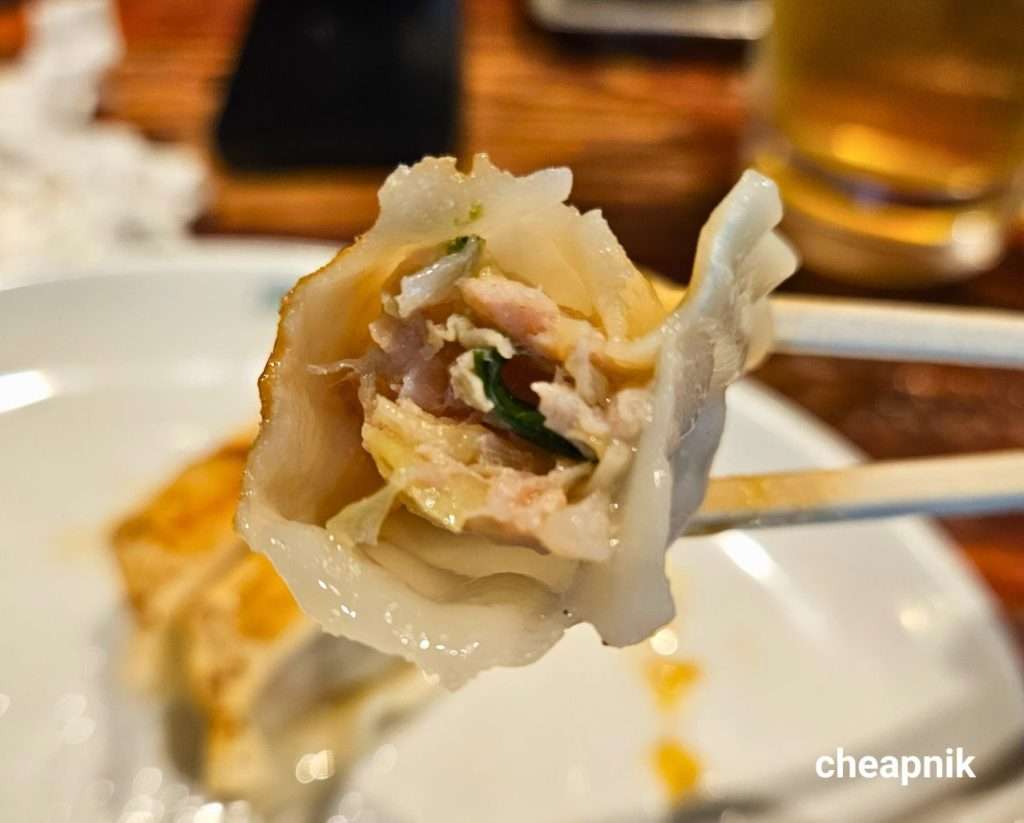 Juicy gyoza filling at Harajuku Gyozaro