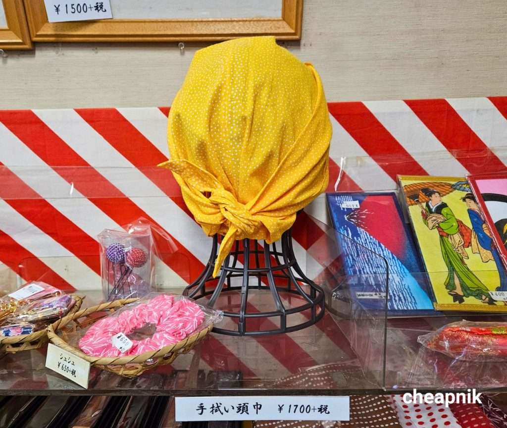 Tenugui headwear on display at Ginza Oonoya in Tokyo