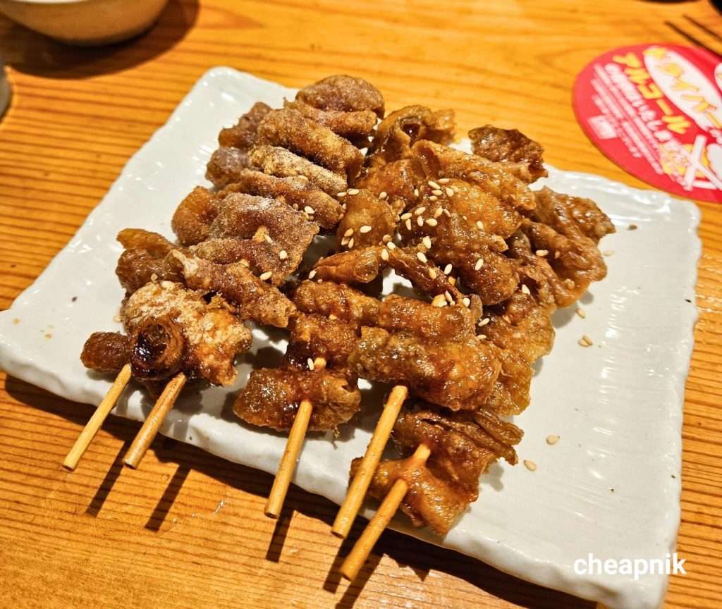 Chicken Skin Skewers at Shinjidai Izakaya
