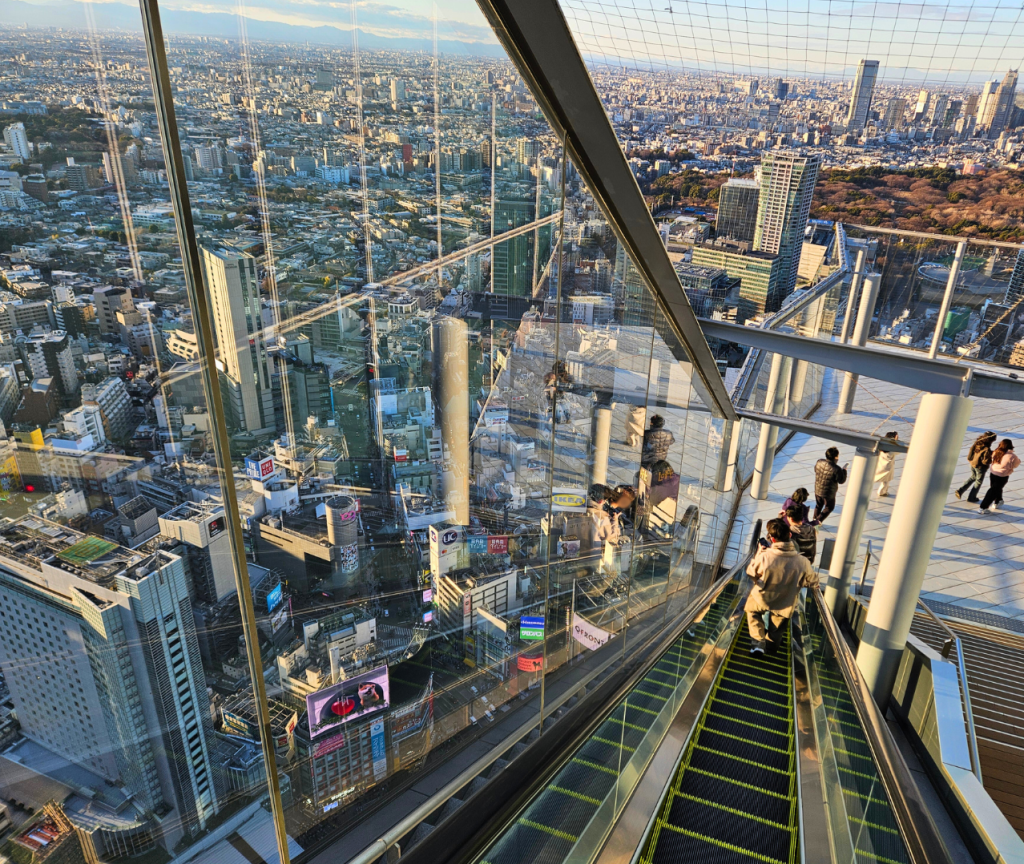 Daytime view from the glass escalator at Shibuya Sky