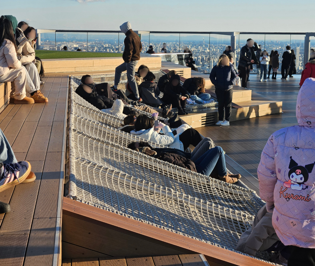 Hammocks at the rooftop of Shibuya Sky