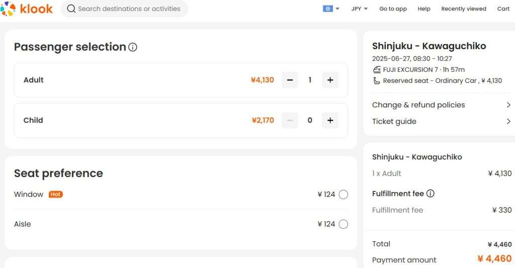 Buying Fuji Excursion tickets via Klook