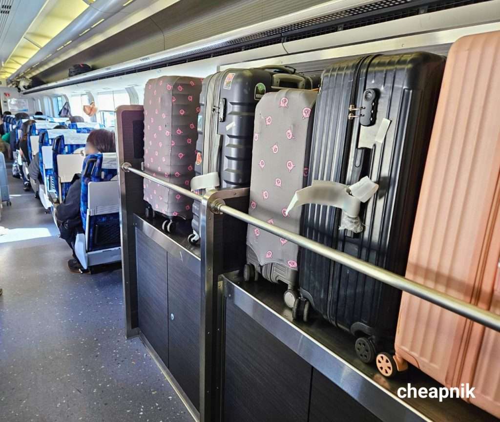 Luggage and overhead spaces in the E257 Series Fuji Excursion train