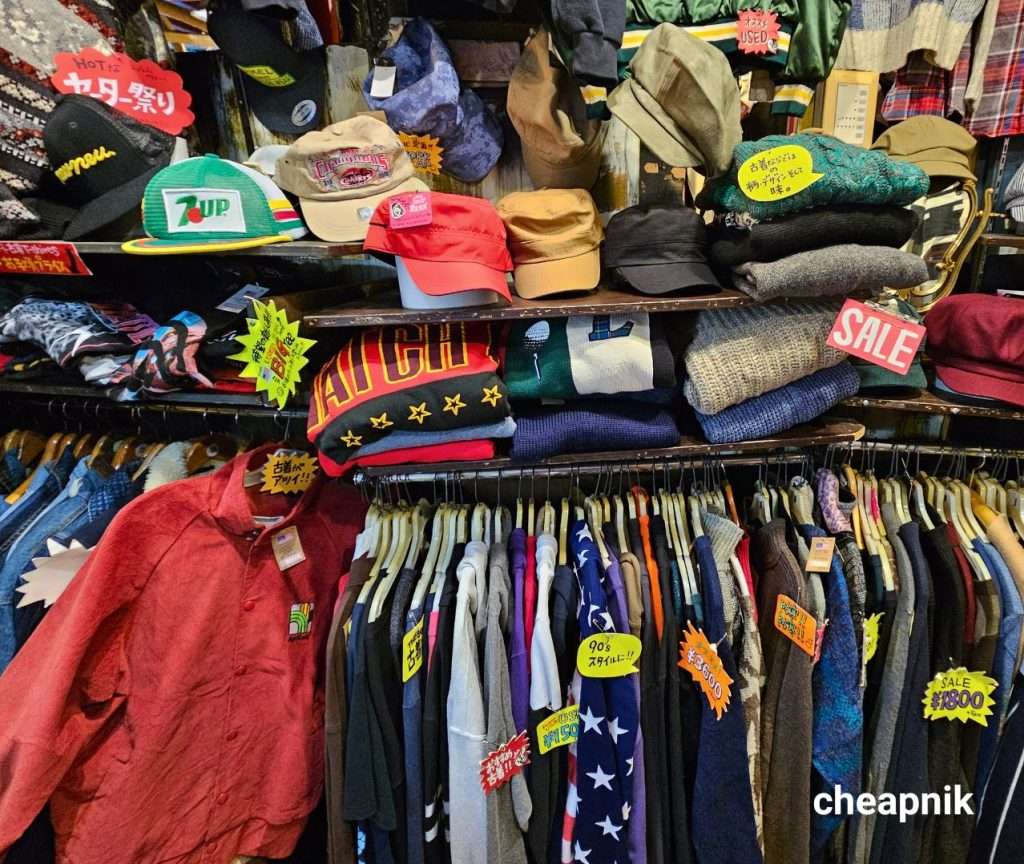 Jackets and caps for sale at The Gate Koenji