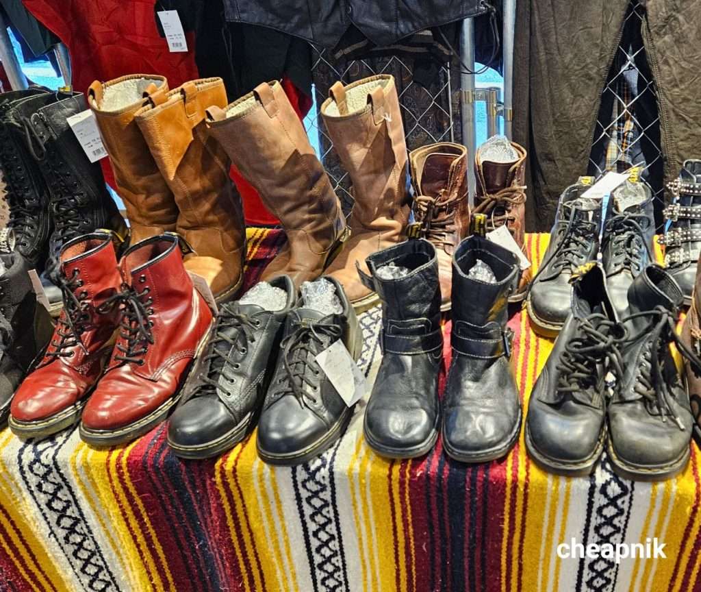 Leather boots for sale at Anchor Nishi-Kaigan West Coast Used Clothing Store