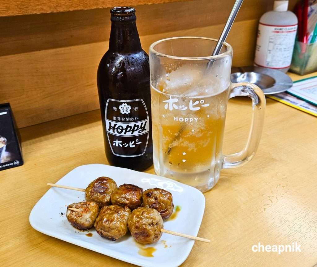 Hoppy and Tsukune at Izakaya Natori in Hoppy Street Asakusa