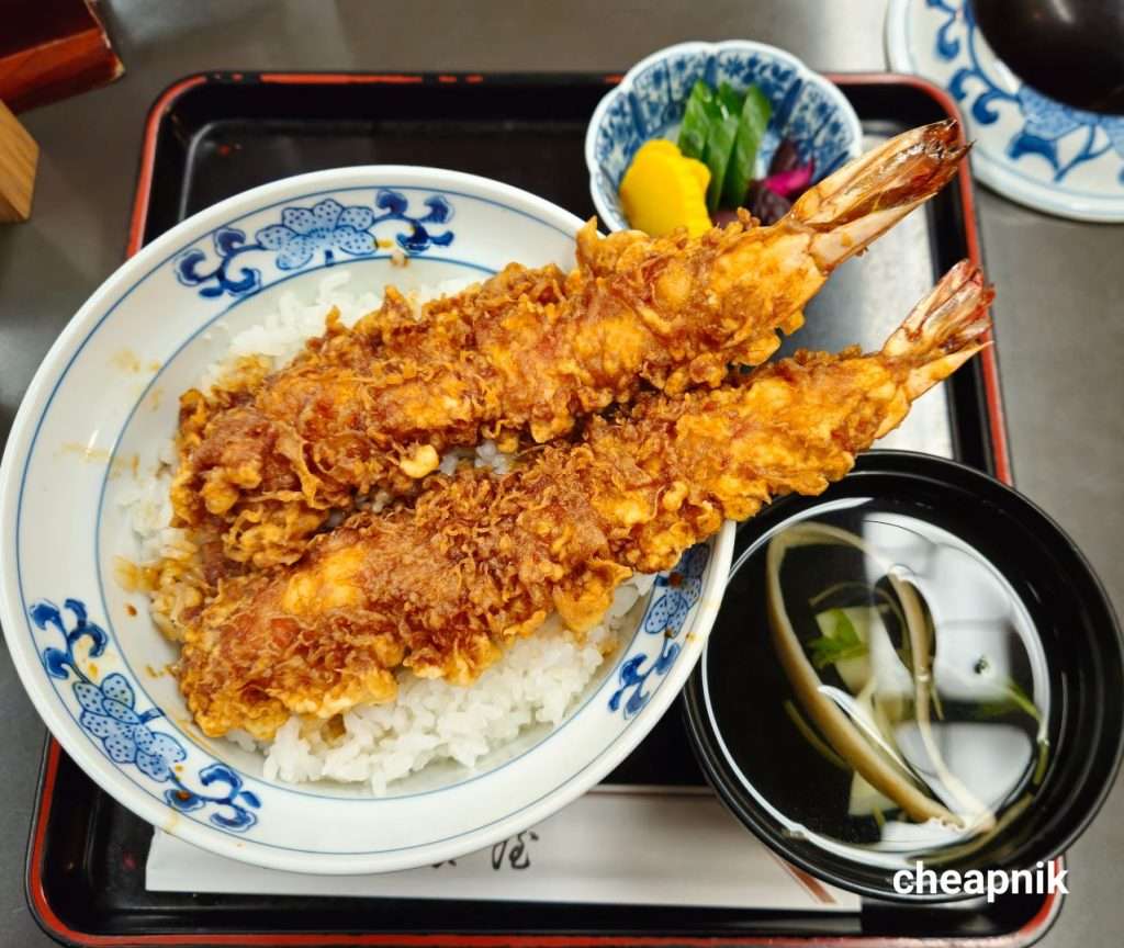 Jumbo Tiger Prawn Tempura Tendon Set Meal at Owariya Asakusa