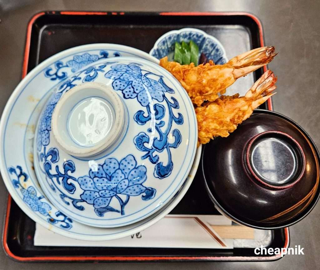 Jumbo Tiger Prawn Tempura Tendon Set at Owariya Asakusa